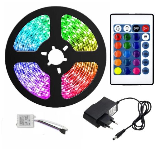 Комплект Світлодіодна LED стрічка 3528 RGB всі кольори 12V кольорова 5м пульт блок, різнобарвна в силіконі SMD2835 багатобарвна світлодіодної стрічки