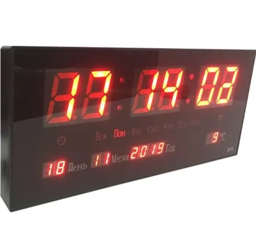 Настінні електронні годинники Clock JH-4622 Red з червоною LED підсвічуванням, Настільні цифрові Годинники червоні з датою і термометром від мережі