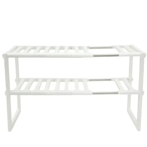 Багатофункціональна регульована кухонна Полиця стійка Kitchen Rack 38-70 см для зберігання посуду, розсувний органайзер під раковину 2 яруси Біла