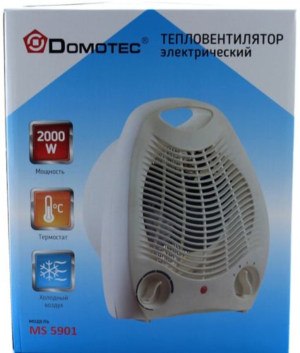 Электрический тепловентилятор Domotec MS-5901 дуйка с 3 режима терморегуляции и ручкой, напольный обогреватель для дома на 22 кв.м. 2000W Белый