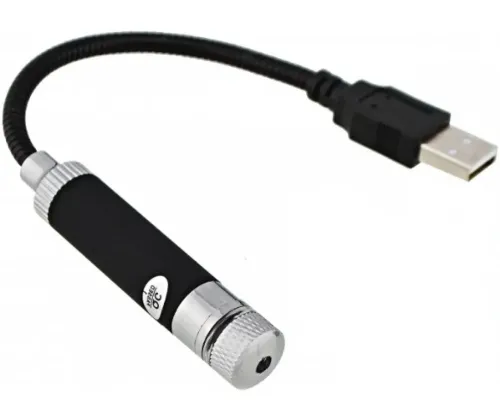 Потужна лазерна указка Red Laser Pointer SN-R12 від USB червоний лазер, Світлодіодний проектор діодний від юсб 3 насадки ефектів для машини і вдома