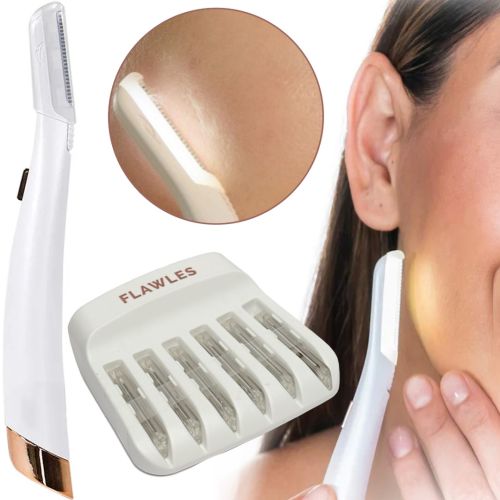 Жіночий тример для обличчя Flawless Dermaplane Glo Світлодіодна жіноча бритва з LED підсвічуванням для видалення волосся з брів 6 лез на батарейках