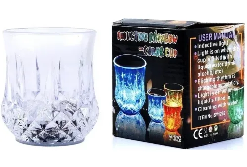 Стакан з LED підсвічуванням Flash Cup 200 мл прозора світяться чашка з автоматичним світлодіодним миготливим дном, кружка для напоїв на батарейці