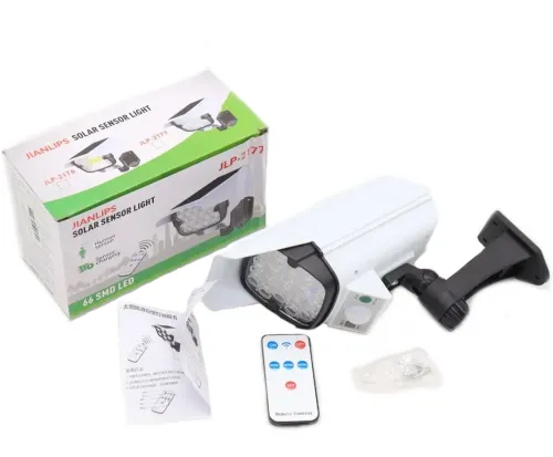 Вуличний світлодіодний ліхтар муляж у вигляді камери Solar Light JLP-2177 з датчиком руху на сонячній батареї Міні камера обманка лампа з пультом ДУ