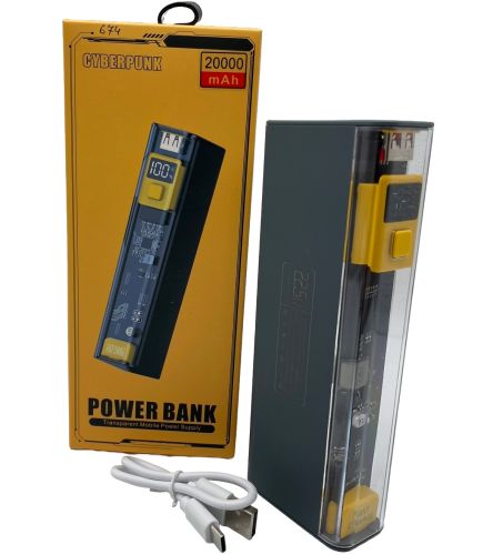 Портативний зарядний пристрій Power Bank Cyberpunk YM-674 20000mAh 22.5W для зарядки телефону, Зовнішній акумулятор повербанк USB Type-C Чорний