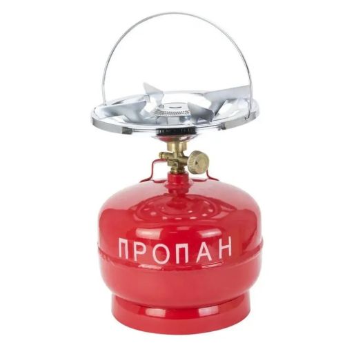 Туристичний газовий балон Пропан УКП-52 з пальником 5 л, туристичний газовий балон з пальником 2 кг червоний, 5 літрів