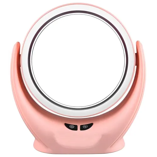 Настольное круглое косметическое зеркало Mirror Lamp YT-M513 с LED подсветкой и увеличением для макияжа, Увеличительное зеркало на подставке Розовое