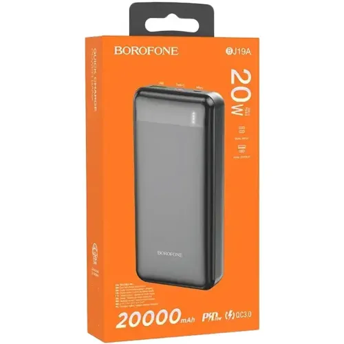 Зовнішній акумулятор повербанк Power Bank Borofone Bj19a 20000mAh PD20W + QC3.0 з швидкою зарядкою, портативний зарядний пристрій батарея 2 виходи