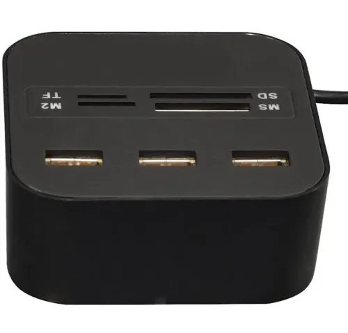Розгалужувач USB Hub Combo C329 7в1 MicroSD MS M2 MMC, Концентратор хаб картрідер 3 юсб порти до 480 Мбіт/с для комп'ютера і ноутбука Чорний