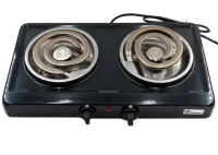 Настільна спіральна електрична плита на дві конфорки Domotec MS-5532 1000w, двоконфорочна електроплита з широкою спіраллю і термостатом Чорний
