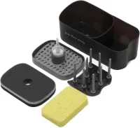 Нажимной диспенсер органайзер Soap pump caddy для моющего средства и кухонной губки 300мл, Подставка для губок с мыльницей дозатором Черный