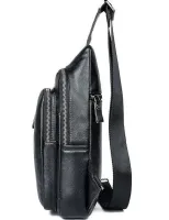 Чоловіча сумка бананка Jasper L99810-b через плече на 2 відділення з USB портом, Нагрудна сумка Джаспер зі штучної шкіри Чорна