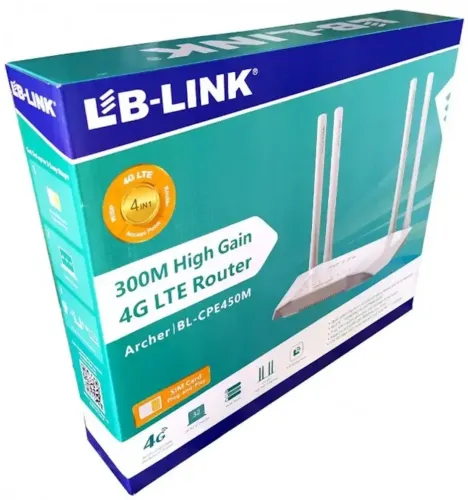 Бездротовий Wi-Fi Роутер маршрутизатор LB-Link BL-CPE450M 4G до 300 Мбіт/з зі слотом для сім карти, Wifi роутер до 300Mb / s 4 зовнішні антени Білий