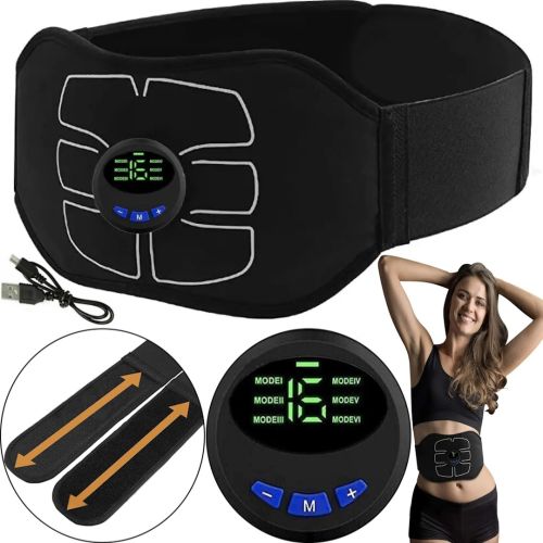 Електричний пояс-стимулятор для черевного преса Abdominal Toning Belt NY-82, масажер міостимулятор W24 для м'язів живота з 6 режимами від USB Чорний