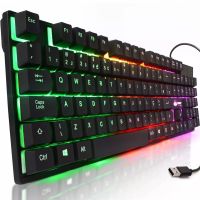 USB проводная геймерская компьютерная клавиатура Landslides KR-6300 с RGB Led подсветкой ATLANFA AT-6300, полноразмерная мембранная Черная