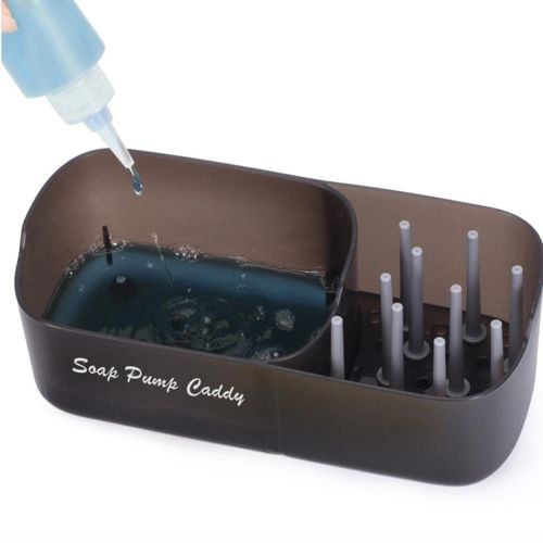 Нажимной диспенсер органайзер Soap pump caddy для моющего средства и кухонной губки 300мл, Подставка для губок с мыльницей дозатором Черный