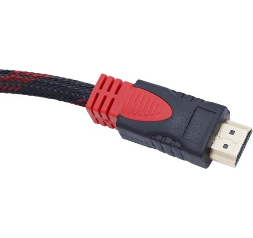 Посилений кабель Hdmi to Hdmi 10м 1080p в обмотці Кабель-подовжувач HDMI-HDMI 10M 10 m, 10 м для монітора і телевізора в обплетенні чорно червоний