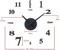 Великі 3D безшумні настінні годинники Diy Clock ZH01510 BLACK 90 см, Безкаракасні самоклеючі 3Д годинник цифри на стіну для дому, офісу чорні