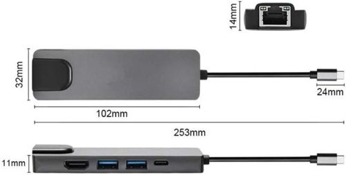 Мультифункціональний USB-хаб HOCO AC-500 Type-C на RJ45, HDMI, 2xUSB 3.0 адаптер, Ethernet LAN інтернет перехідник, конвертер XoKo HUB