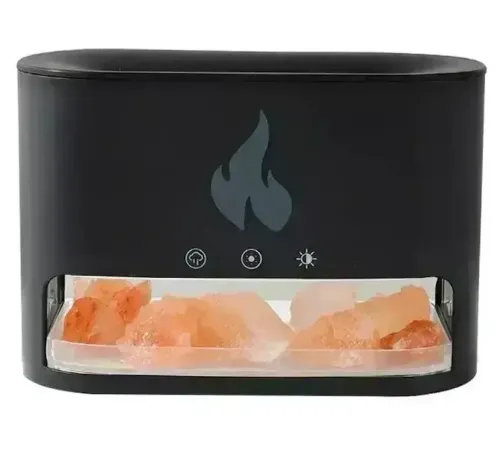 Настольный увлажнитель воздуха ночник с соляными камнями Docsal Flame Aroma Diffuser CAO с LED подсветкой 5W, Соляная лампа аромадиффузор Черный