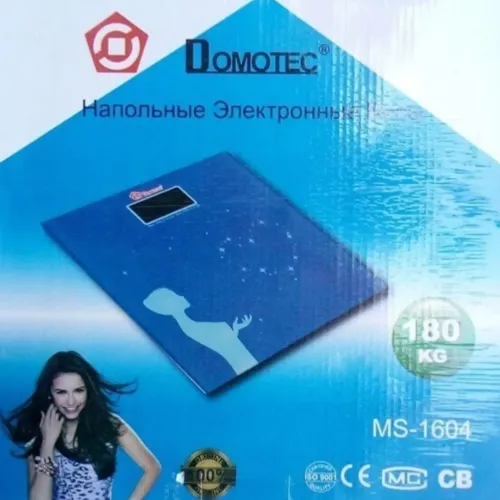 Електронні підлогові ваги Domotec MS-1604 до 180 Кг, Квадратні скляні ваги з Led дисплеєм для зважування Домотек до 180кг Сині