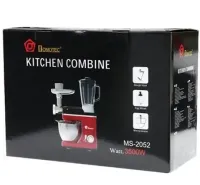 Стаціонарний планетарний комбайн тістоміс Domotec MS-2052 з металевою чашею на 4 л 3500W, кухонний міксер м'ясорубка блендер з насадками Червоний