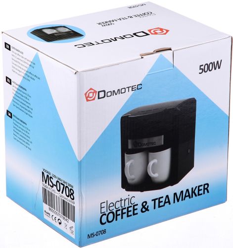 Капельная кофеварка на две чашки Domotec MS-0708 c 2 керамическими чашками, домашняя электрическая кофемашина для чая и кофе на 0.3 л 500W Черная