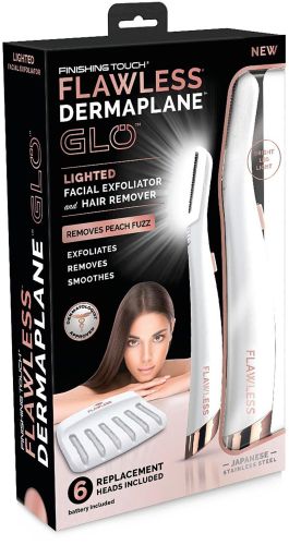 Жіночий тример для обличчя Flawless Dermaplane Glo Світлодіодна жіноча бритва з LED підсвічуванням для видалення волосся з брів 6 лез на батарейках