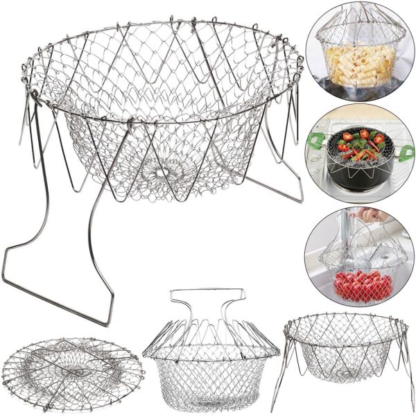 Складаний друшляк Magic Kitchen Deluxe Chef Basket 12 в 1 складна решітка сітка, фритюрниця для приготування їжі, сушка для фруктів Шеф Баскет