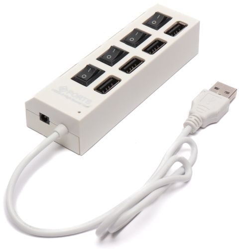 USB хаб Memos на 4 порти з перемикачами White, живлення від USB 2.0 розгалужувач з кнопками on off концентратор перехідник HUB 480 Мбіт 5В Білий