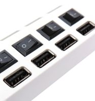 USB хаб Memos на 4 порти з перемикачами White, живлення від USB 2.0 розгалужувач з кнопками on off концентратор перехідник HUB 480 Мбіт 5В Білий