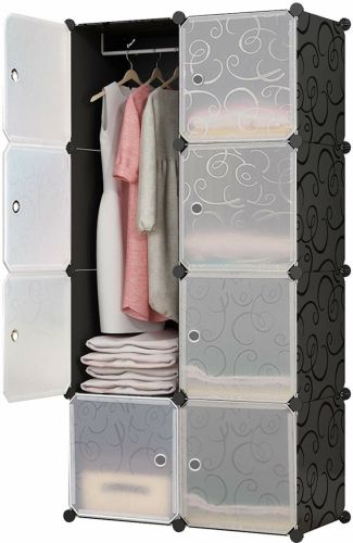 Складаний шафа органайзер для речей Storage Cube Cabinet MP-28-51 76х37х146 см Пластикова тумба на 8 секцій поличка для одягу та взуття Чорна MP28-51