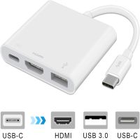 Кабель, адаптер, конвертер Buro Type-C на HDMI, USB 3.0, Type C, 3 в 1 концентратор для пристроїв з Type з портом, Перехідник hub розгалужувач білий