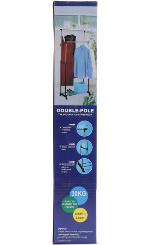 Телескопічна стійка-вішалка для зберігання одягу та взуття Double Pole Clothes Horse підлогова пересувна стійка, подвійна вішалка на коліщатках