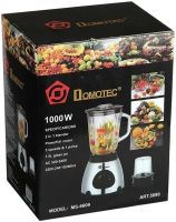 Кухонний блендер з чашею Domotec MS-6610 3 в 1 на 1.5 л 1000W стаціонарна кавомолка на 3 швидкості з подрібнювачем для кави і кришками Срібна