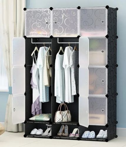 Складной шкаф органайзер для вещей Storage Cube Cabinet МР-312-62 110Х37Х146 см пластиковая тумба на 12 секций полочка для одежды и обуви Черная