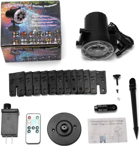 Вуличний лазерний проектор Led Change card Garden Projector PJ-518 на 12 картриджів RGB зображень, Новорічний світлодіодний диско прожектор з пультом