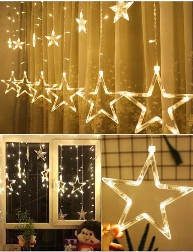 Внутрішня гірлянда штора зірки Star Style теплий білий 2. 5Х1 м 138 LED діодів WW, Світлодіодна гірлянда-завіса 12 зірок на вікно 2. 5мх1м 220V
