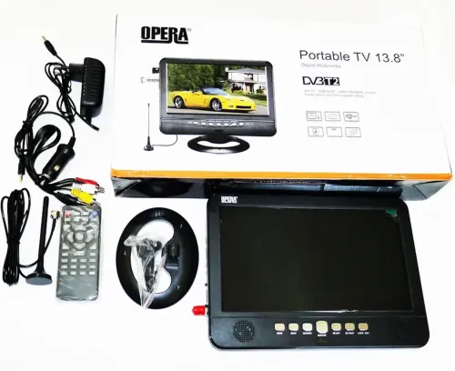 Автомобільний портативний телевізор Opera TV OP-1002 13,8 " дюймів T2 від мережі і від прикурювача, екран Опера з акумулятором USB SD в автомобіль