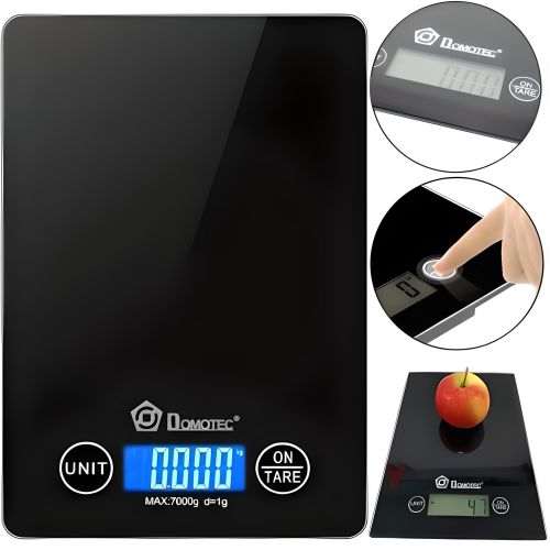 Кухонні електронні ваги Domotec MS-912 від 1 гр до 7 кг, прямокутні сенсорні ваги MX - 402 з плоскою платформою для зважування продуктів чорні