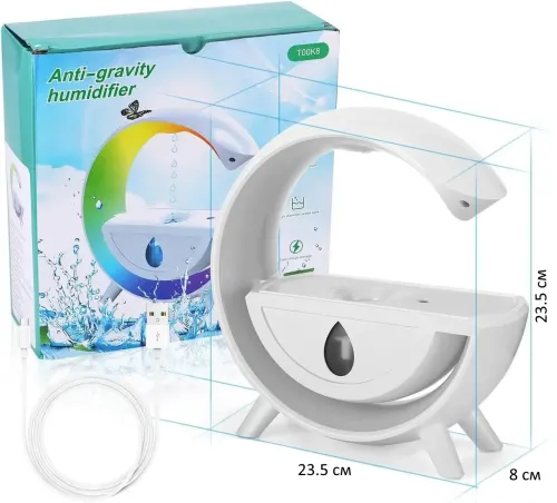 Антигравитационный увлажнитель воздуха ночник Anti-Gravity Humidifier T00K8 с RGB подсветкой, Диффузор 350мл с капельным эффектом от USB Белый