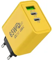 Мережевий зарядний пристрій зарядка зарядка BauTech APD-60 65W USB 2Type-C блок живлення адаптер зі швидкою зарядкою для мобільного телефону GaN PD 65Вт Жовтий