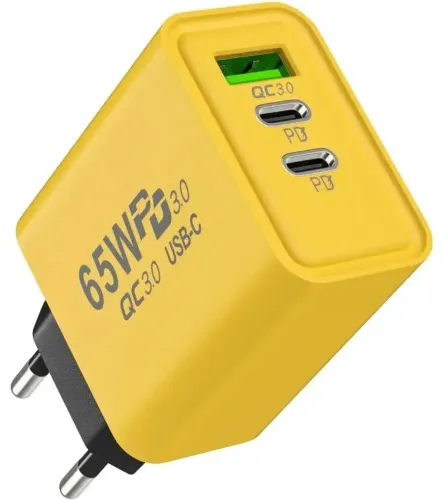 Мережевий зарядний пристрій зарядка зарядка BauTech APD-60 65W USB 2Type-C блок живлення адаптер зі швидкою зарядкою для мобільного телефону GaN PD 65Вт Жовтий