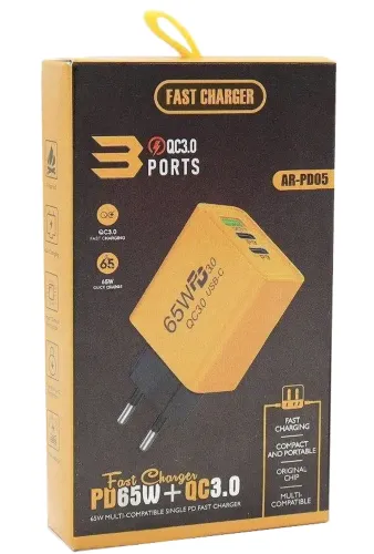 Мережевий зарядний пристрій зарядка зарядка BauTech APD-60 65W USB 2Type-C блок живлення адаптер зі швидкою зарядкою для мобільного телефону GaN PD 65Вт Жовтий
