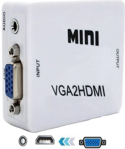 Конвертер перехідник VGA на HDMI Активний адаптер зі звуком і зовнішнім живленням VGA-HDMI аудіо вхід 3.5 mm Converter Mini 1080P