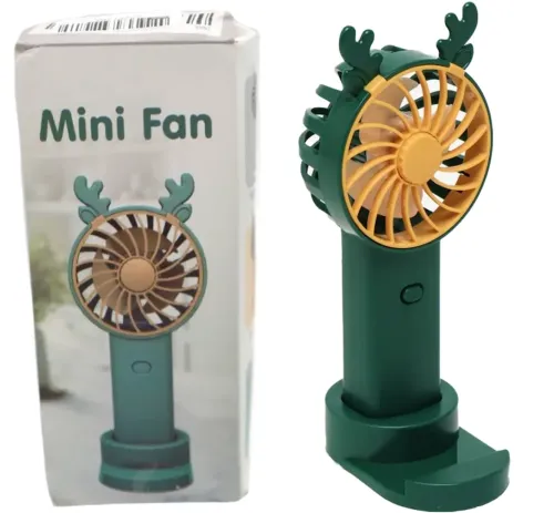 Настільний акумуляторний вентилятор з ріжками Mini Fan KL-FN20 з підсвічуванням і підставкою під телефон, Ручний міні вентилятор від акумулятора