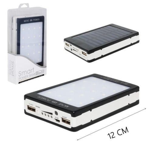 Портативний зарядний Power Bank Solar 90000 mAh C Led ліхтариком УМБ Metal Чорний На сонячній батареї Павербанк, зовнішній акумулятор, PowerBank 