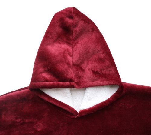 Толстовка-плед с капюшоном Huggle Hoodie Ultra Plush Blanket бордовая 2в1 унисекс оверсайз худи плюшевый плед с рукавами на флисе 74Х110 см Красная