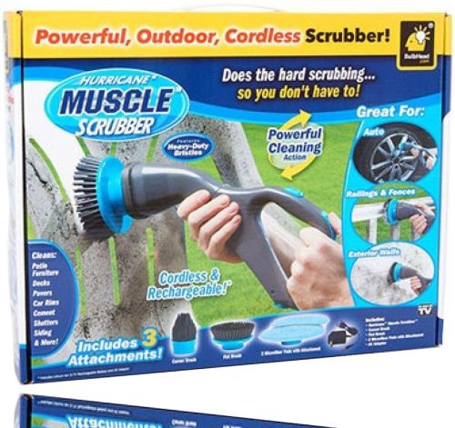 Бездротова щітка для прибирання Hurricane Muscle Scrubber 4 насадкия, акумуляторна чистяча щітка від USB з насадками для чищення поверхонь сіра