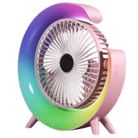 Настільний акумуляторний вентилятор Colorful Desktop Fan FH - 668 зі світлодіодним RGB підсвічуванням 5W, що обертається бездротової охолоджувач повітря